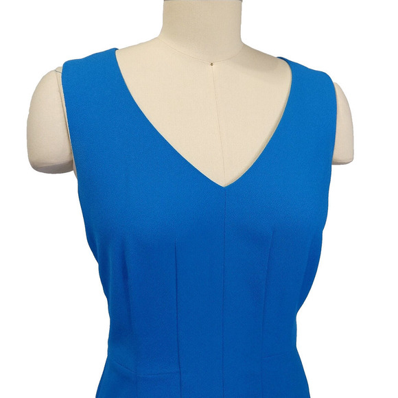 Badgley Mischka Royal Blue Sheath Dress Size 2 Crepe Sleeveless V Neck Classic - Picture 2 of 7